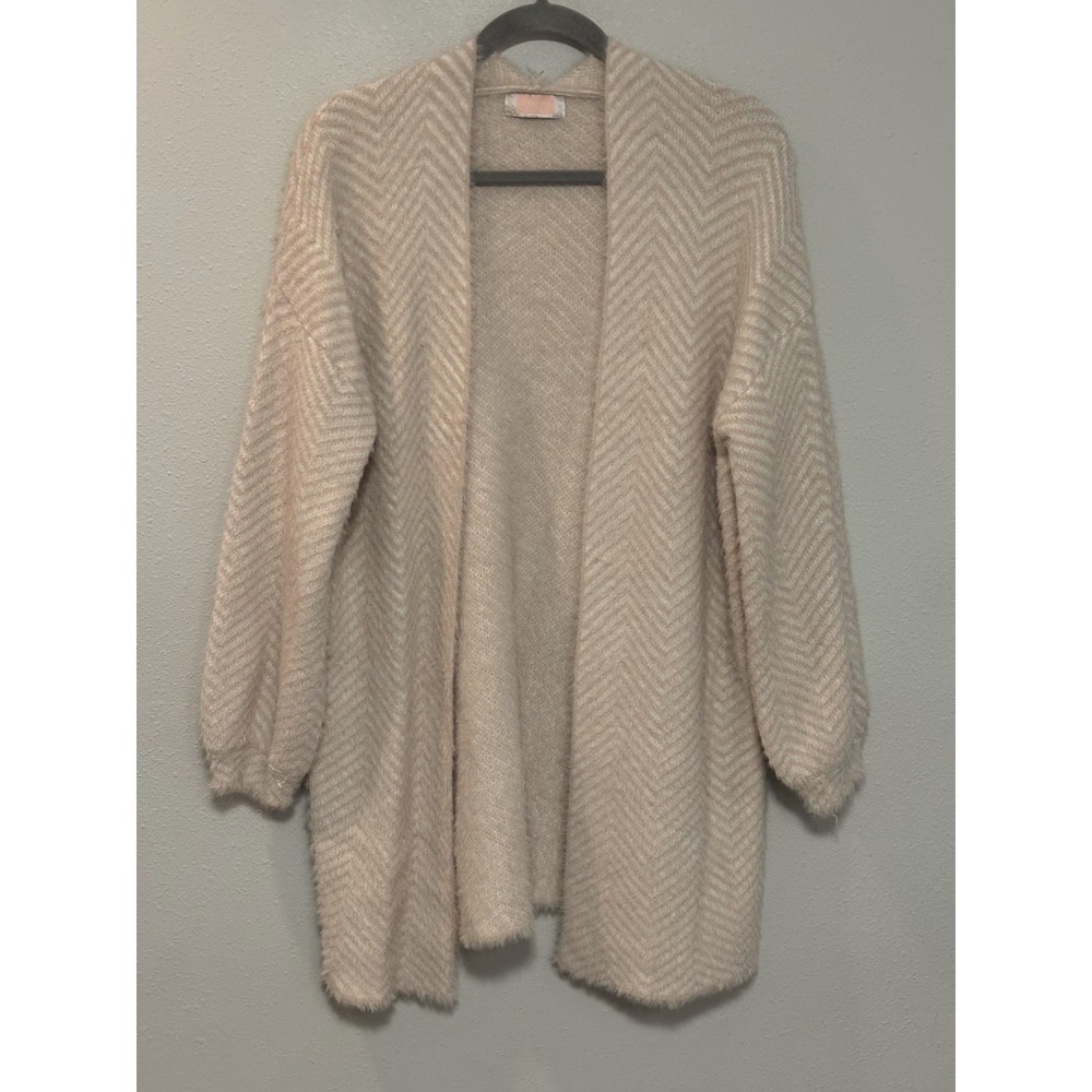 C+D+M Collection Open-Front Cardigan Women's Medium Chevron Pattern Ribbed Cuffs - Picture 2 of 7